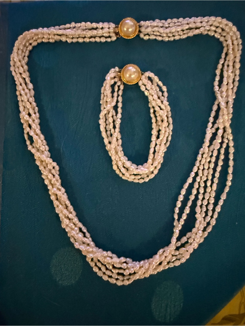 Classic Pearl Multi-Strand Necklace and Bracelet Set - White